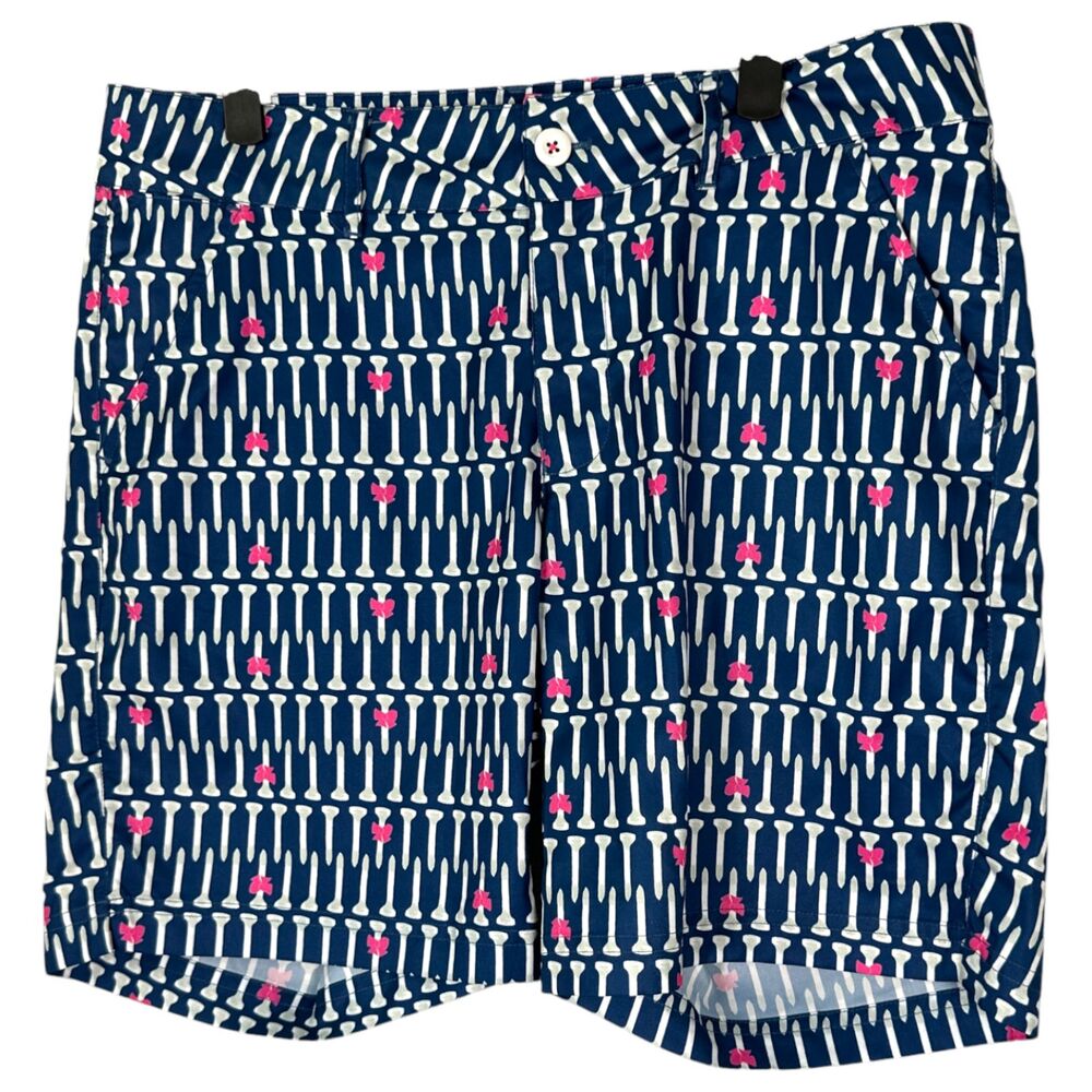 Birdies and Bows Golf Shorts Tee Bow Print Navy Blue Pink Size 8